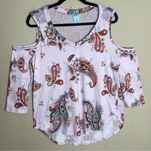 M Fasis Women’s Cold Shoulder Paisley Blouse 1X